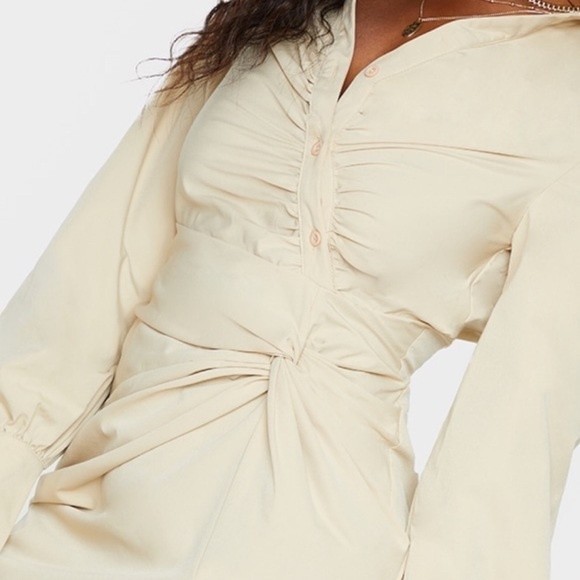 Stone Asymmetric Button Knot Detail Shirt Dress - Picture 4 of 5